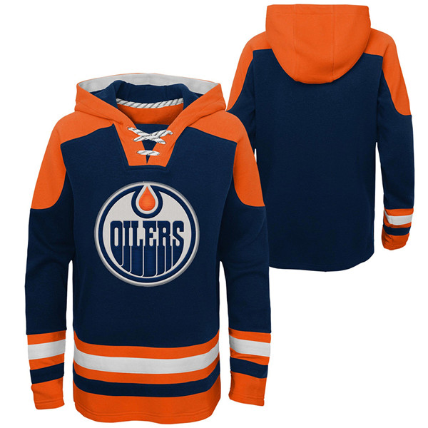 Men's Navy Edmonton Oilers Blank Ageless Must-Have Lace-Up Pullover Hoodie